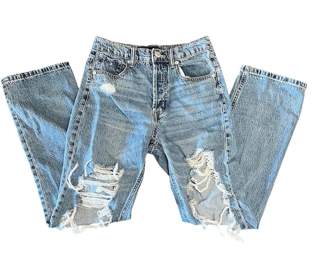 Aeropostale Womens Distressed Button Fly Medium Wash 90s Baggy Jeans Size 4
